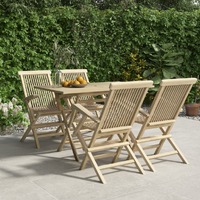  5 Piece Garden Dining Set Grey Solid Wood Teak