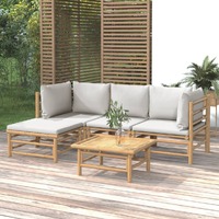 5 Piece Garden Lounge Set with Light Grey Cushions Bamboo