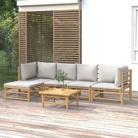  6 Piece Garden Lounge Set with Light Grey Cushions Bamboo