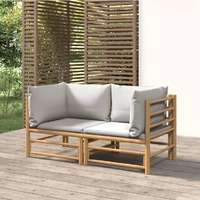  Garden Corner Sofas with Light Grey Cushions 2 pcs Bamboo