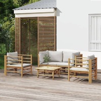  5 Piece Garden Lounge Set with Light Grey Cushions Bamboo