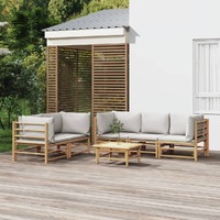  6 Piece Garden Lounge Set with Light Grey Cushions Bamboo