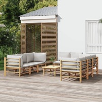  9 Piece Garden Lounge Set with Light Grey Cushions Bamboo