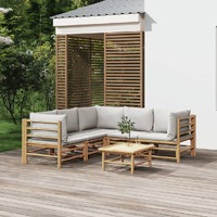  6 Piece Garden Lounge Set with Light Grey Cushions Bamboo