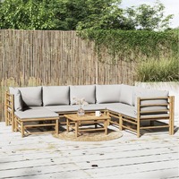  8 Piece Garden Lounge Set with Light Grey Cushions Bamboo