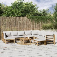  11 Piece Garden Lounge Set with Light Grey Cushions Bamboo