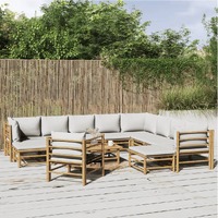  12 Piece Garden Lounge Set with Light Grey Cushions Bamboo