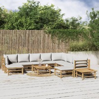  12 Piece Garden Lounge Set with Light Grey Cushions Bamboo