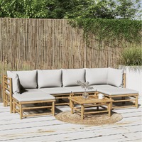  7 Piece Garden Lounge Set with Light Grey Cushions Bamboo