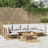  7 Piece Garden Lounge Set with Light Grey Cushions Bamboo