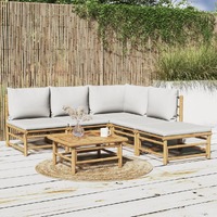  6 Piece Garden Lounge Set with Light Grey Cushions Bamboo