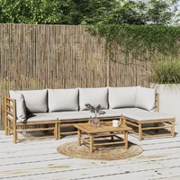  6 Piece Garden Lounge Set with Light Grey Cushions Bamboo