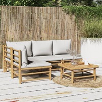  5 Piece Garden Lounge Set with Light Grey Cushions Bamboo