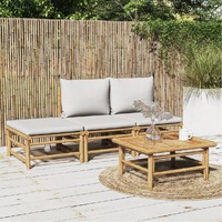  4 Piece Garden Lounge Set with Light Grey Cushions Bamboo