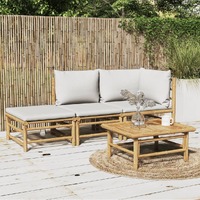  3 Piece Garden Lounge Set with Light Grey Cushions Bamboo