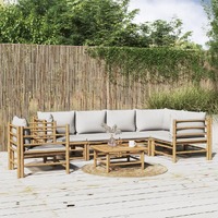  7 Piece Garden Lounge Set with Light Grey Cushions Bamboo