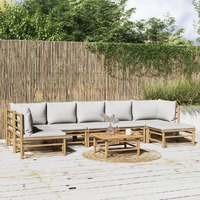  8 Piece Garden Lounge Set with Light Grey Cushions Bamboo