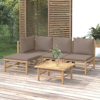  5 Piece Garden Lounge Set with Taupe Cushions  Bamboo