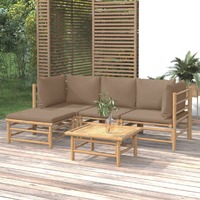  5 Piece Garden Lounge Set with Taupe Cushions  Bamboo
