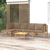  6 Piece Garden Lounge Set with Taupe Cushions  Bamboo