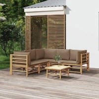  6 Piece Garden Lounge Set with Taupe Cushions  Bamboo