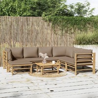  8 Piece Garden Lounge Set with Taupe Cushions  Bamboo