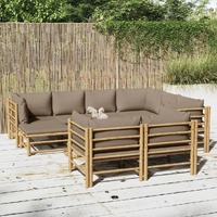  10 Piece Garden Lounge Set with Taupe Cushions  Bamboo
