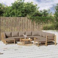  11 Piece Garden Lounge Set with Taupe Cushions  Bamboo