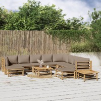  12 Piece Garden Lounge Set with Taupe Cushions  Bamboo