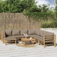  9 Piece Garden Lounge Set with Taupe Cushions  Bamboo