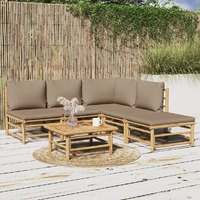  6 Piece Garden Lounge Set with Taupe Cushions  Bamboo