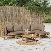  6 Piece Garden Lounge Set with Taupe Cushions  Bamboo