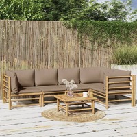  6 Piece Garden Lounge Set with Taupe Cushions  Bamboo