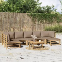  8 Piece Garden Lounge Set with Taupe Cushions  Bamboo