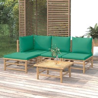  5 Piece Garden Lounge Set with Green Cushions  Bamboo