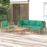  6 Piece Garden Lounge Set with Green Cushions  Bamboo