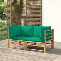  Garden Corner Sofas with Green Cushions 2 pcs Bamboo