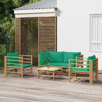  5 Piece Garden Lounge Set with Green Cushions  Bamboo