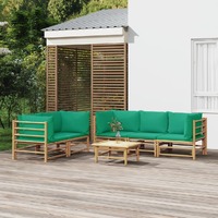  6 Piece Garden Lounge Set with Green Cushions  Bamboo