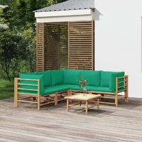  6 Piece Garden Lounge Set with Green Cushions  Bamboo