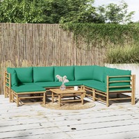  8 Piece Garden Lounge Set with Green Cushions  Bamboo