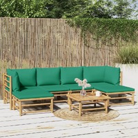  7 Piece Garden Lounge Set with Green Cushions  Bamboo
