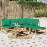  6 Piece Garden Lounge Set with Green Cushions  Bamboo