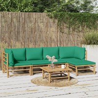 6 Piece Garden Lounge Set with Green Cushions  Bamboo