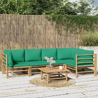  6 Piece Garden Lounge Set with Green Cushions  Bamboo