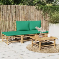  4 Piece Garden Lounge Set with Green Cushions  Bamboo