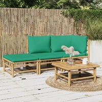  3 Piece Garden Lounge Set with Green Cushions  Bamboo