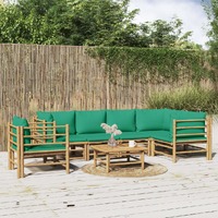  7 Piece Garden Lounge Set with Green Cushions  Bamboo