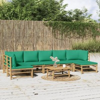  8 Piece Garden Lounge Set with Green Cushions  Bamboo