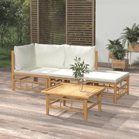  4 Piece Garden Lounge Set with Cream White Cushions  Bamboo